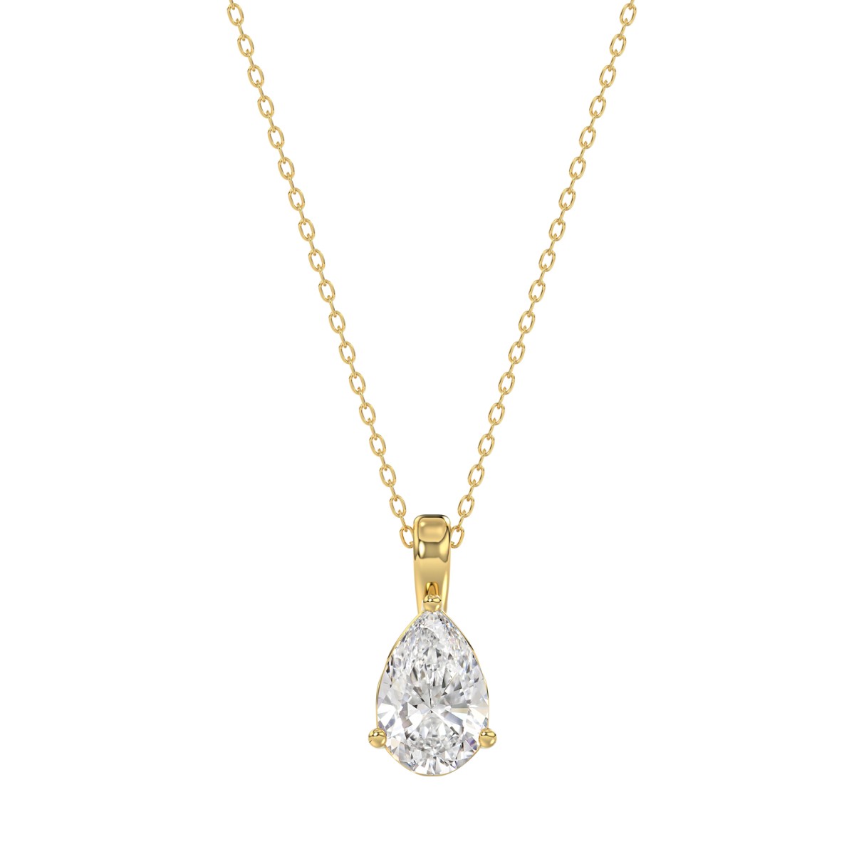 LADIES SOLITAIRE PENDANT WITH CHAIN 1/2CT PEAR DIAMOND 14K YELLOW GOLD