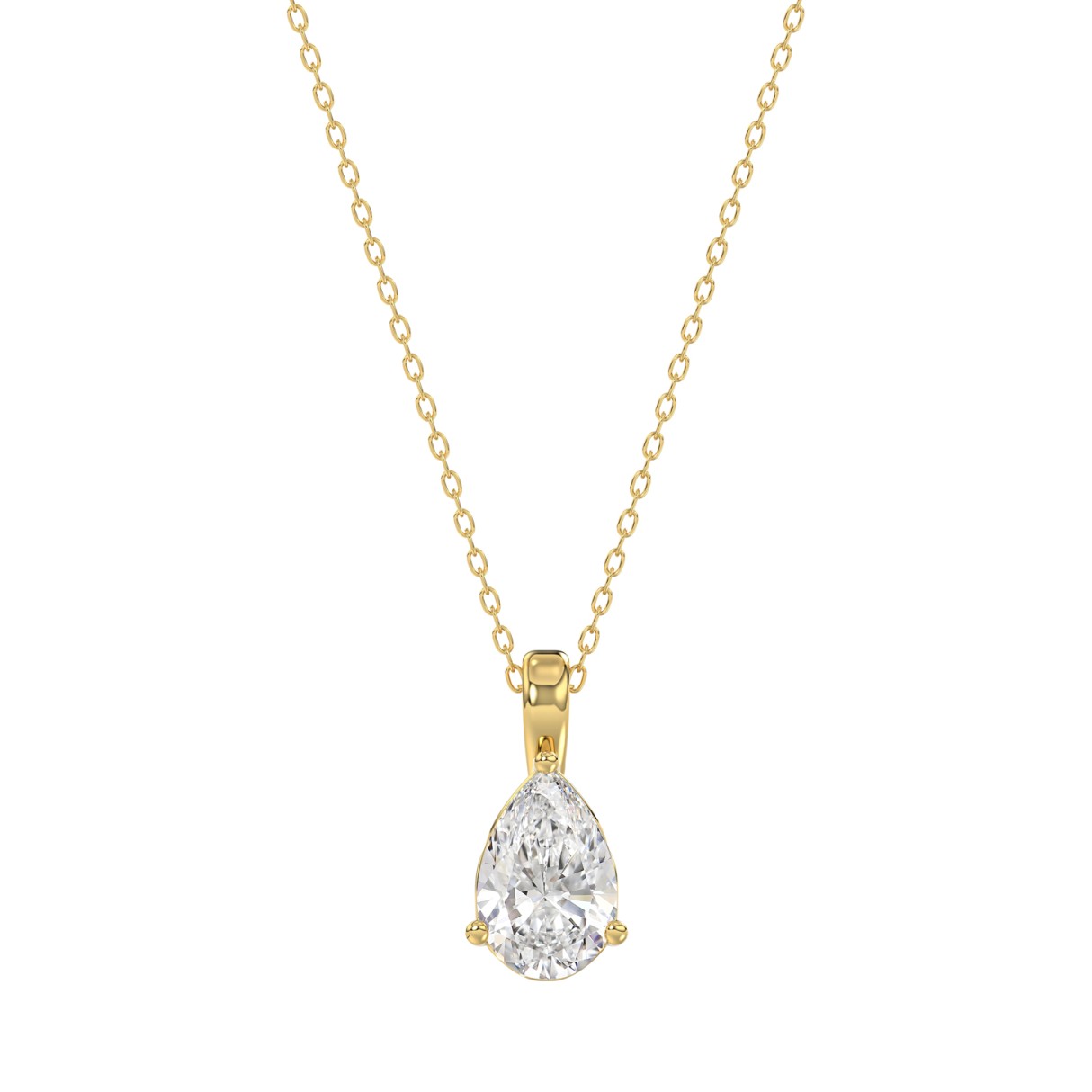 LADIES SOLITAIRE PENDANT WITH CHAIN 1/2CT PEAR DIAMOND 14K YELLOW GOLD