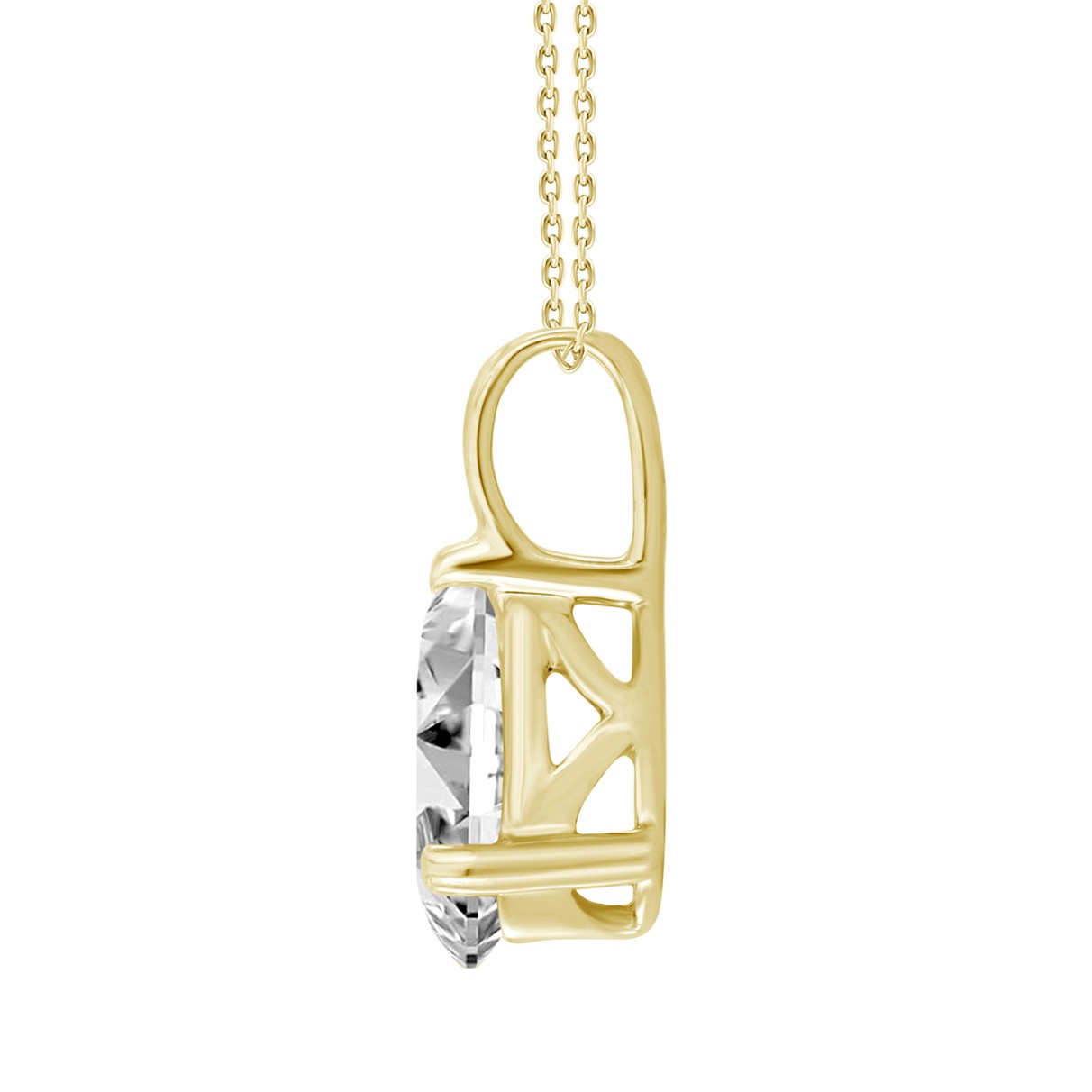 LADIES SOLITAIRE PENDANT WITH CHAIN 1/2CT PEAR DIAMOND 14K YELLOW GOLD