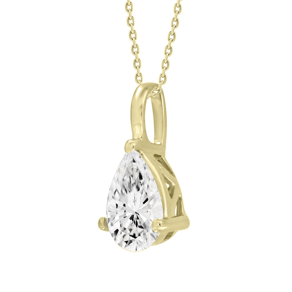 LADIES SOLITAIRE PENDANT WITH CHAIN 1/2CT PEAR DIAMOND 14K YELLOW GOLD