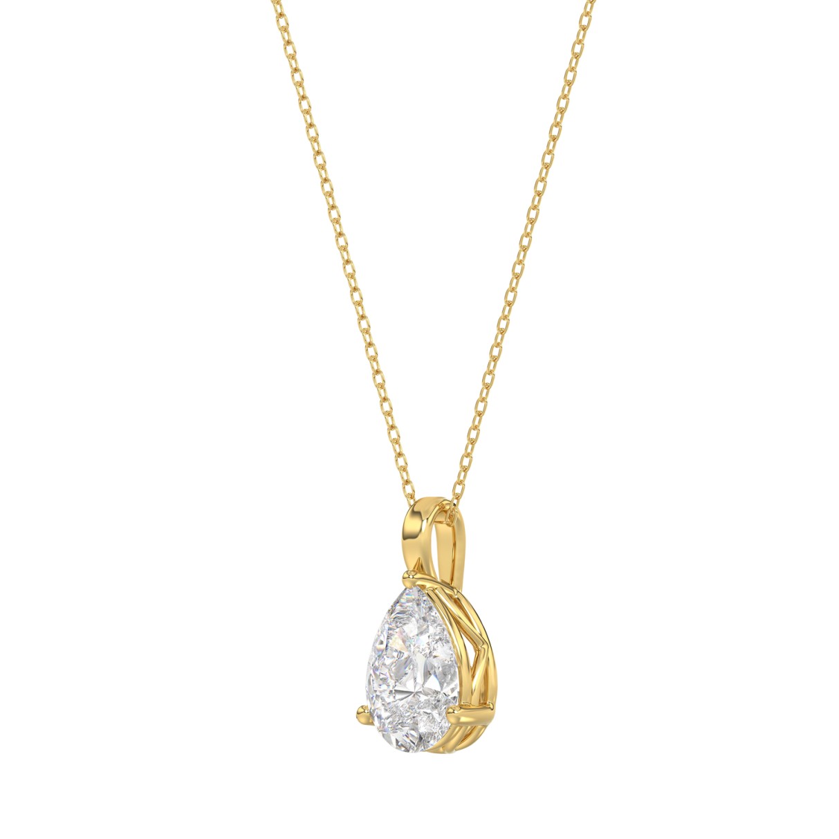 LADIES SOLITAIRE PENDANT WITH CHAIN 1/2CT PEAR DIAMOND 14K YELLOW GOLD