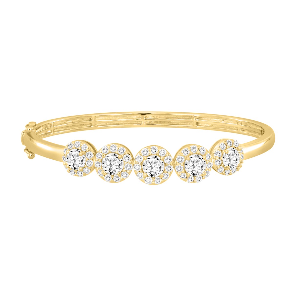 LADIES BANGLE 4CT ROUND DIAMOND 14K YELLOW GOLD...