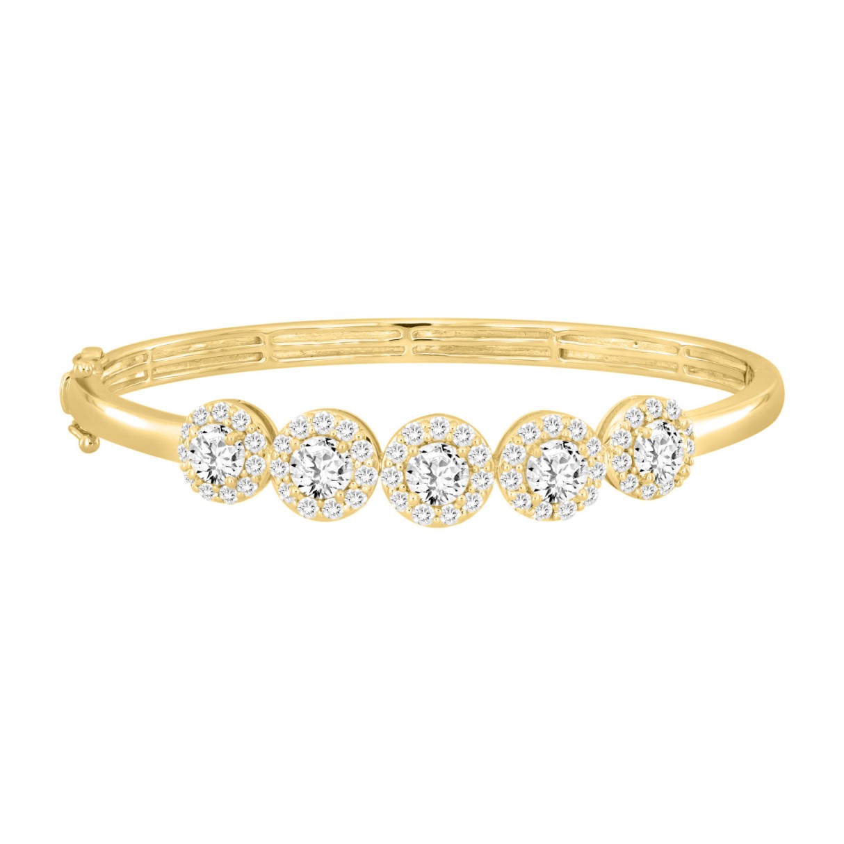 LADIES BANGLE 4CT ROUND DIAMOND 14K YELLOW GOLD...