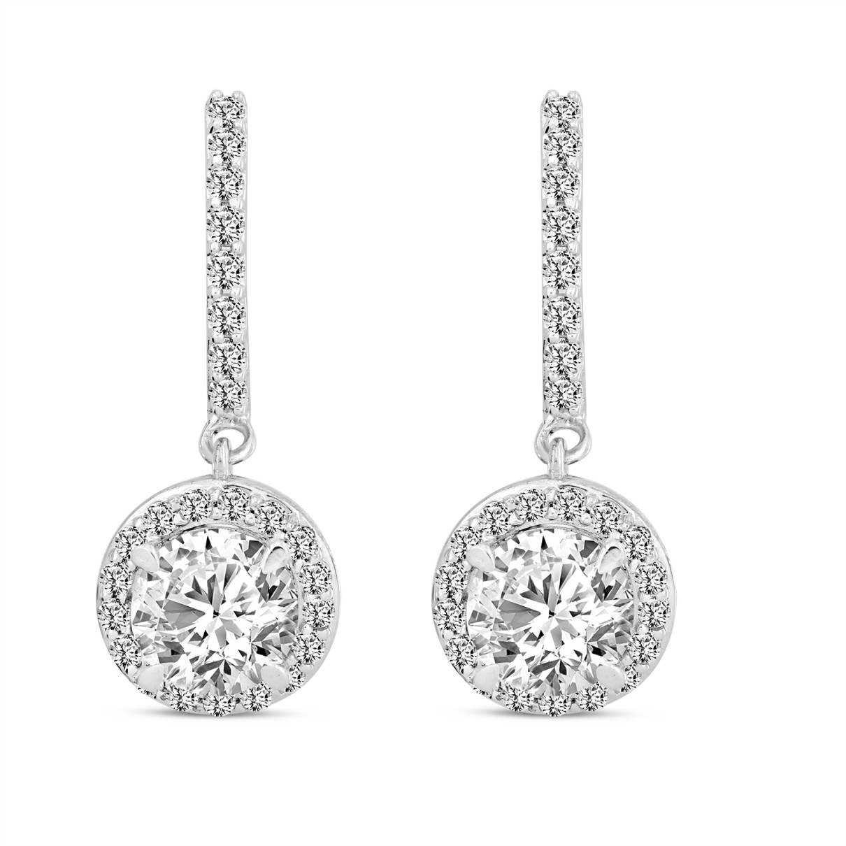 LADIES EARRINGS 2 1/2CT ROUND DIAMOND 14K WHITE GO...