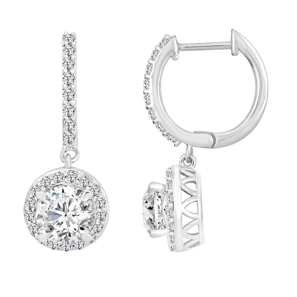 LADIES EARRINGS 2 1/2CT ROUND DIAMOND 14K WHITE GOLD (CENTER STONE ROUND DIAMOND 2CT )