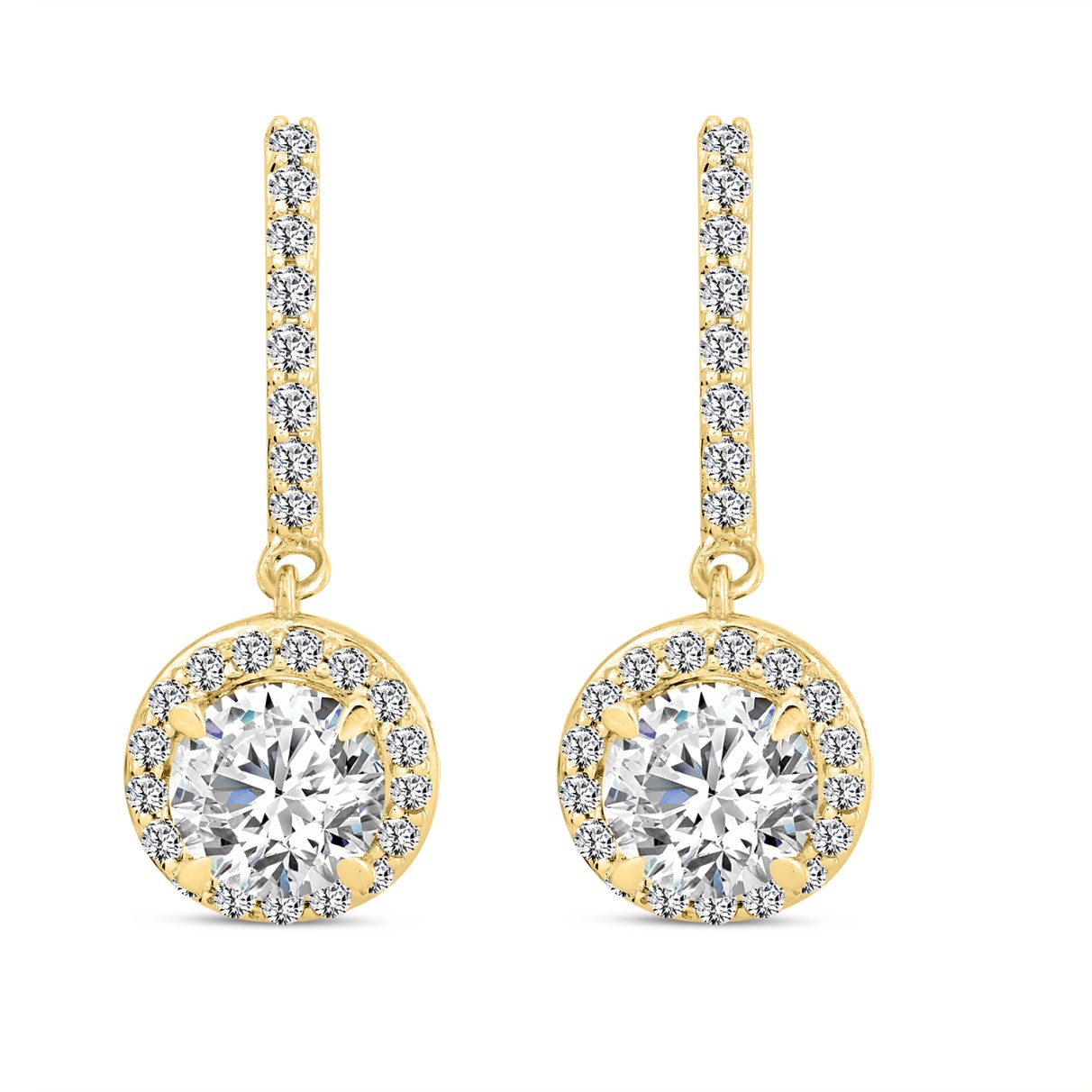 LADIES EARRINGS 2 1/2CT ROUND DIAMOND 14K YELLOW G...