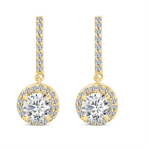 LADIES EARRINGS  2 1/2CT ROUND DIAMOND 14K YELLOW GOLD (CENTER STONE ROUND DIAMOND 2CT )