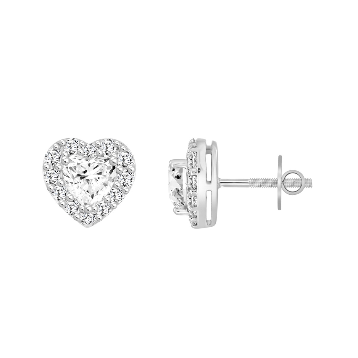 14K WHITE GOLD1 3/8CT ROUND / HEART DIAMOND LADIES EARRINGS (CENTER STONE HEART DIAMOND 1CT )