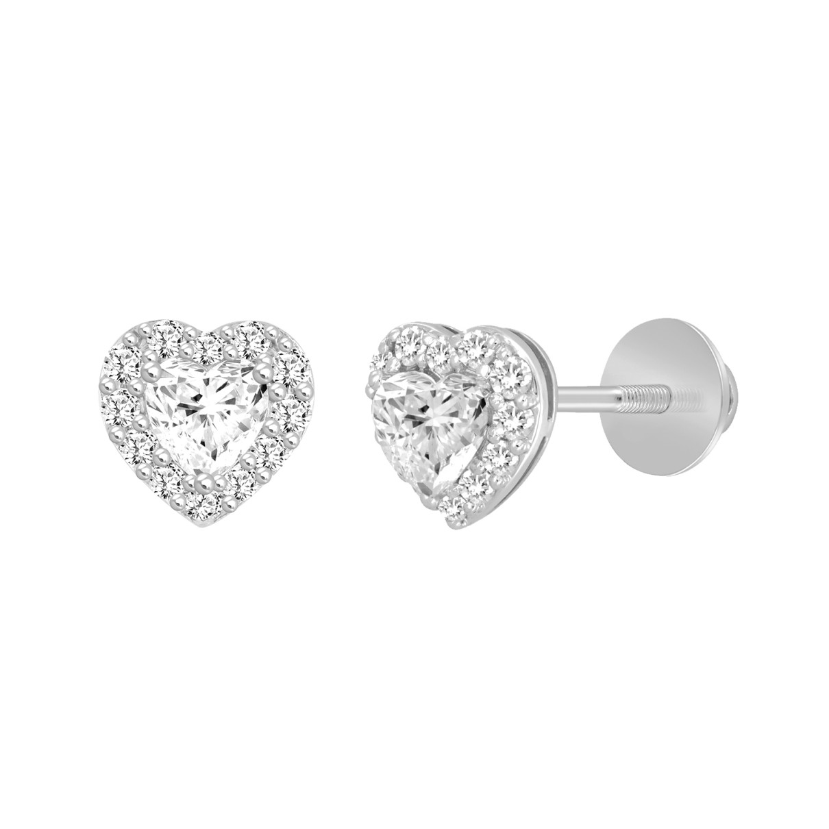 14K WHITE GOLD1 3/8CT ROUND / HEART DIAMOND LADIES EARRINGS (CENTER STONE HEART DIAMOND 1CT )