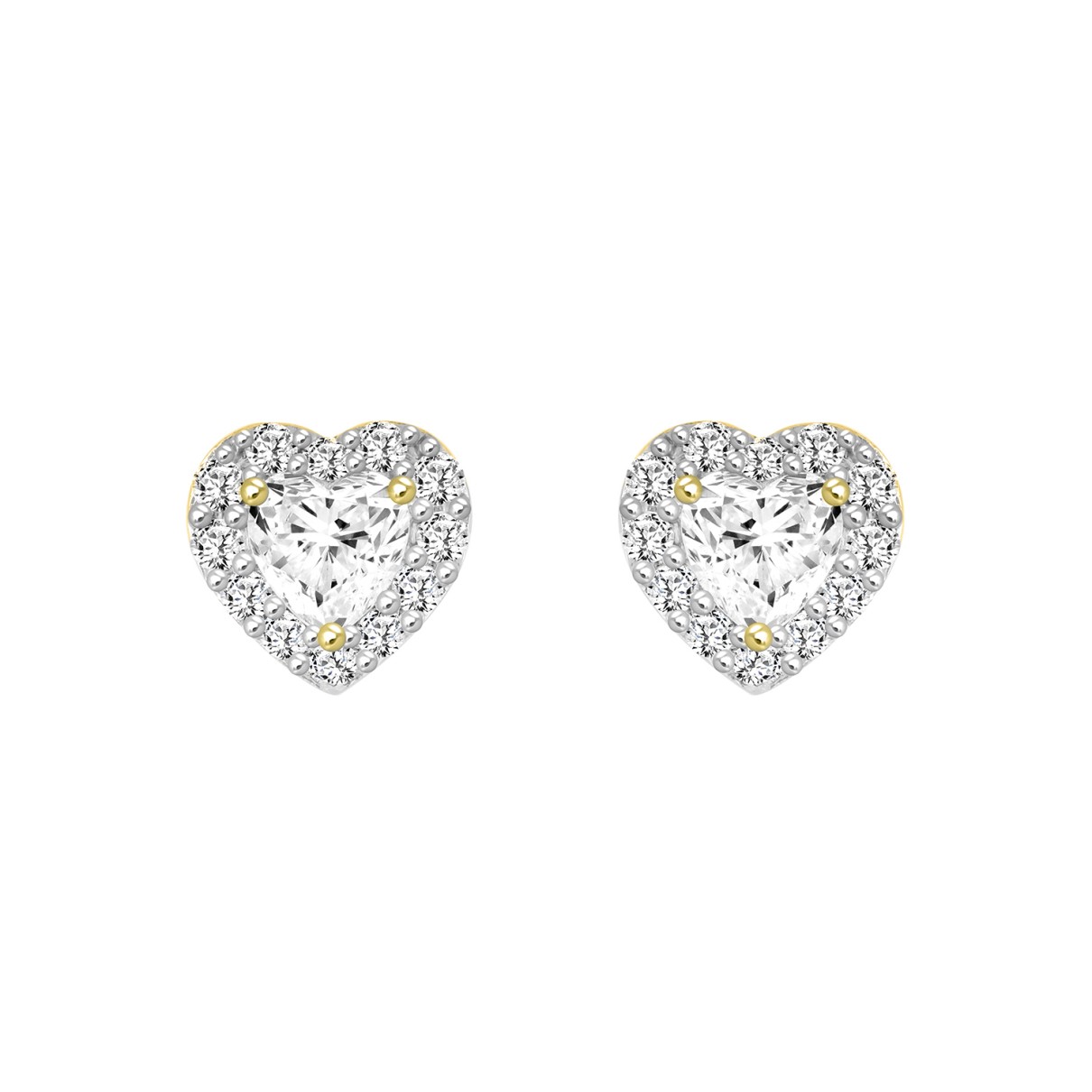 14K YELLOW GOLD1 3/8CT ROUND / HEART DIAMOND LADIES EARRINGS (CENTER STONE HEART DIAMOND 1CT )