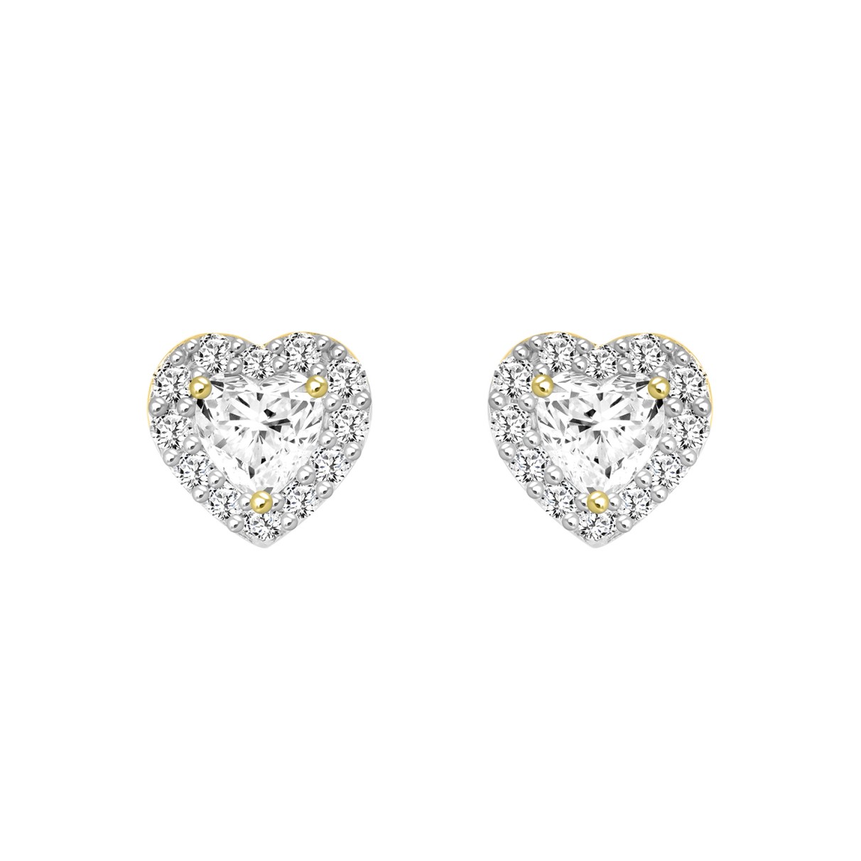 14K YELLOW GOLD1 3/8CT ROUND / HEART DIAMOND LADIES EARRINGS (CENTER STONE HEART DIAMOND 1CT )