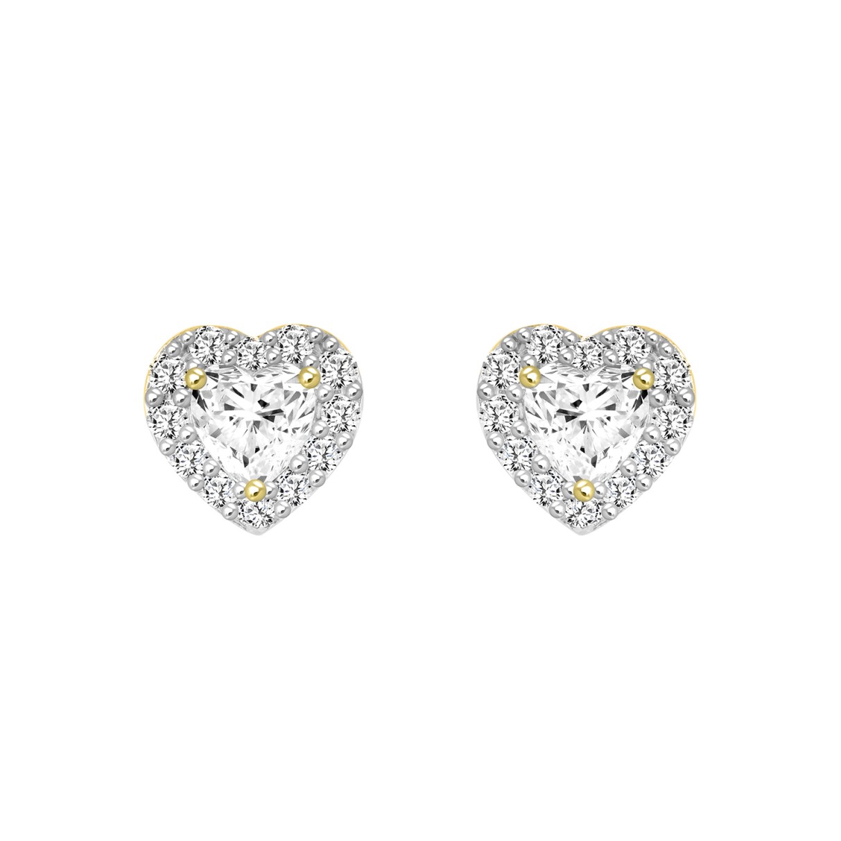 14K YELLOW GOLD1 3/8CT ROUND / HEART DIAMOND LADIES EARRINGS (CENTER STONE HEART DIAMOND 1CT )