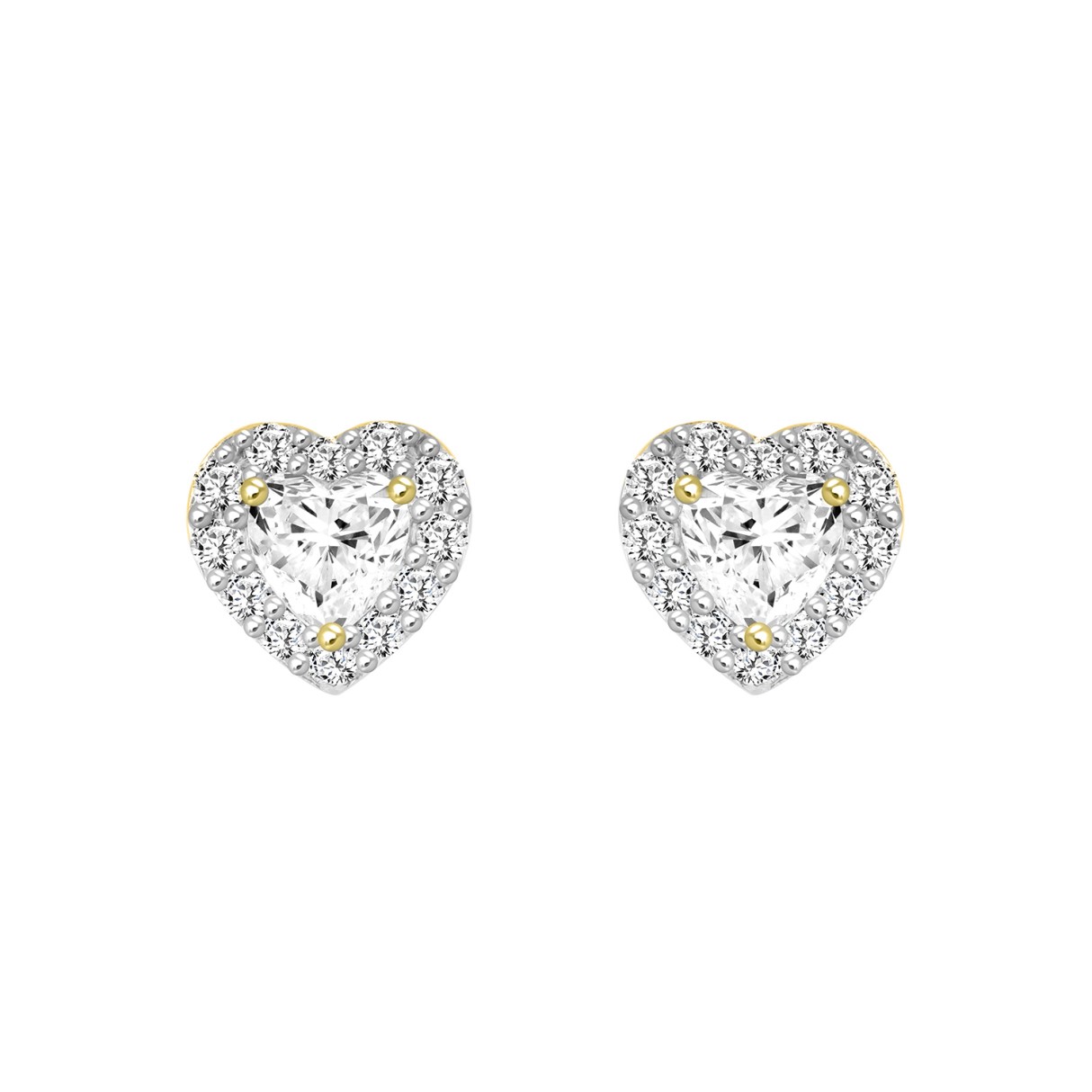 14K YELLOW GOLD1 3/8CT ROUND / HEART DIAMOND LADIES EARRINGS (CENTER STONE HEART DIAMOND 1CT )