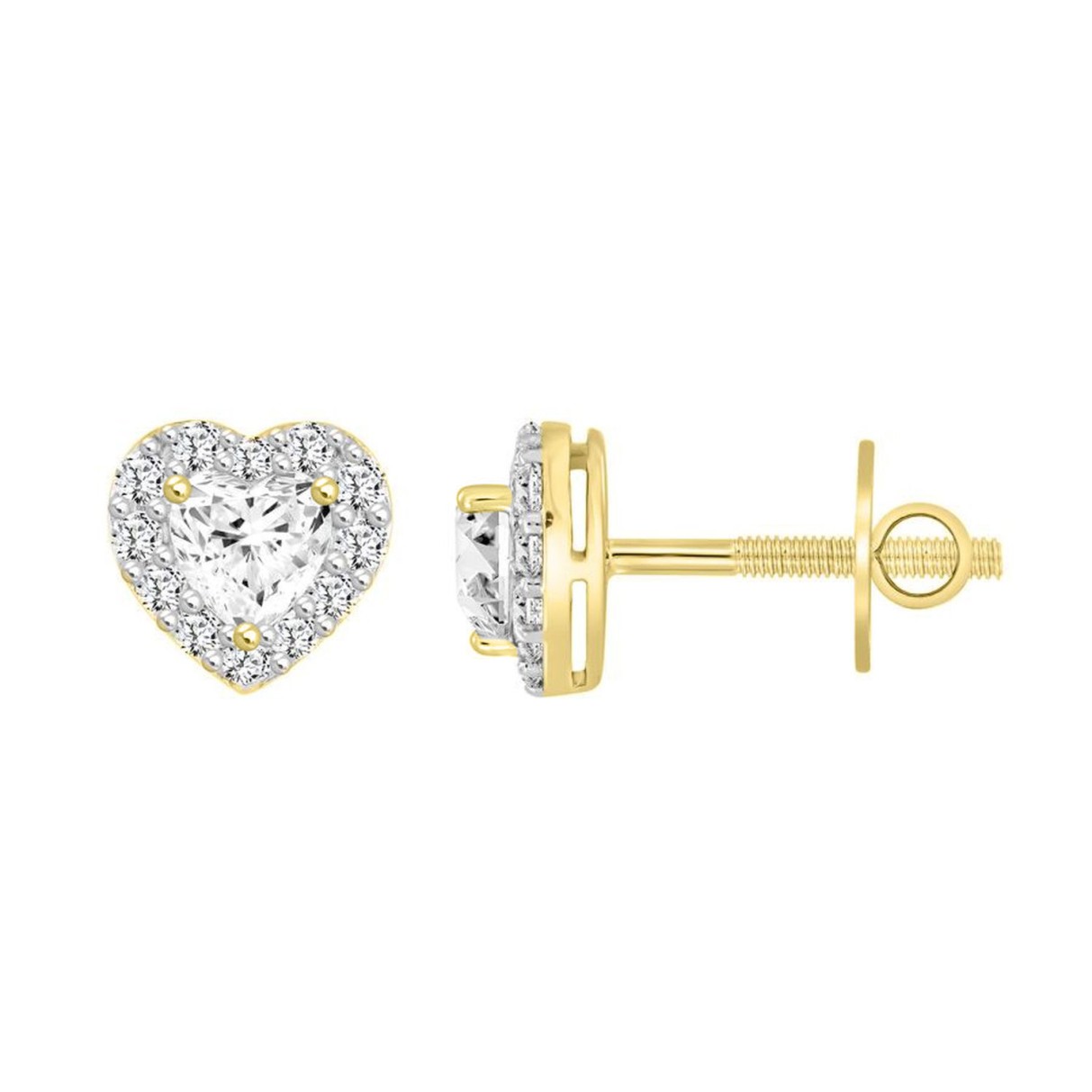 14K YELLOW GOLD1 3/8CT ROUND / HEART DIAMOND LADIES EARRINGS (CENTER STONE HEART DIAMOND 1CT )