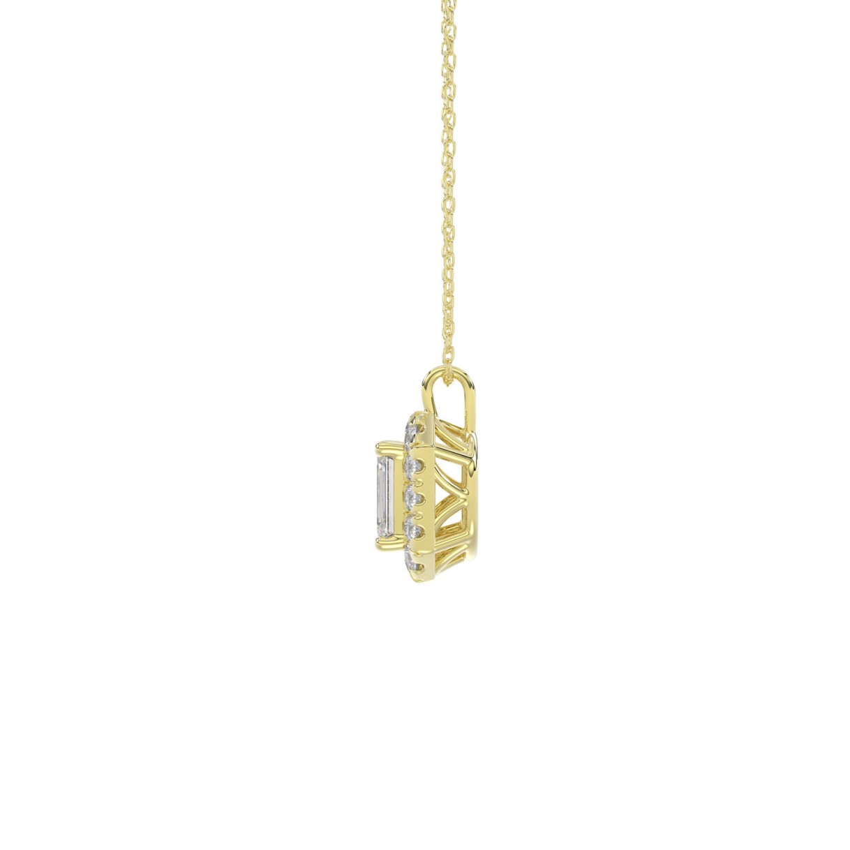 14K YELLOW GOLD 1 3/8CT ROUND EMERALD DIAMOND LADIES PENDANT WITH CHAIN (CENTER STONE EMERALD DIAMOND 1CT )