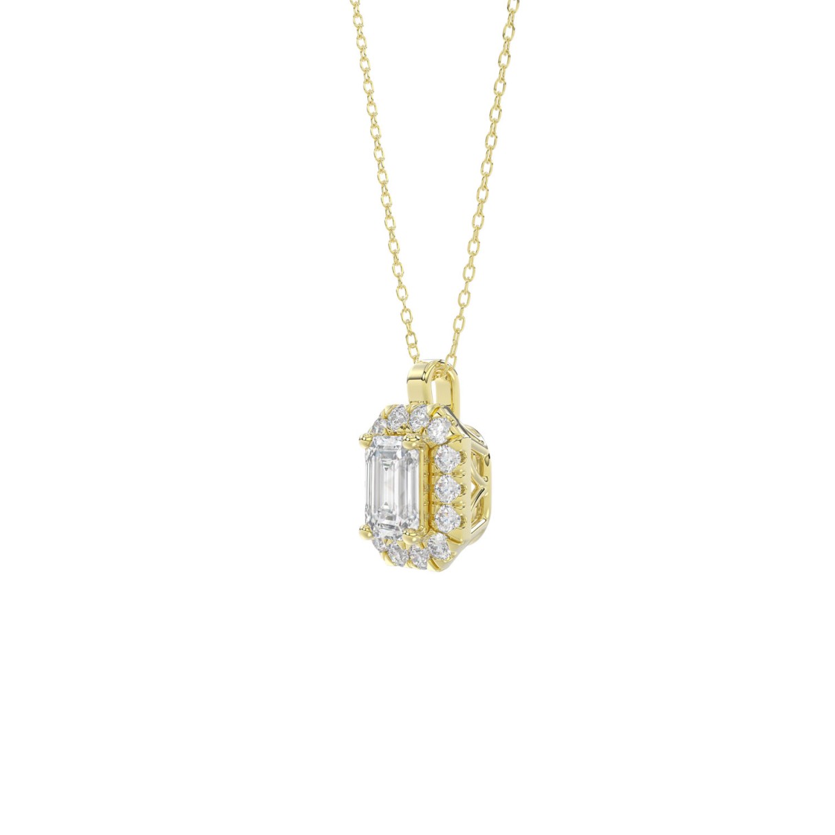 14K YELLOW GOLD 1 3/8CT ROUND EMERALD DIAMOND LADIES PENDANT WITH CHAIN (CENTER STONE EMERALD DIAMOND 1CT )