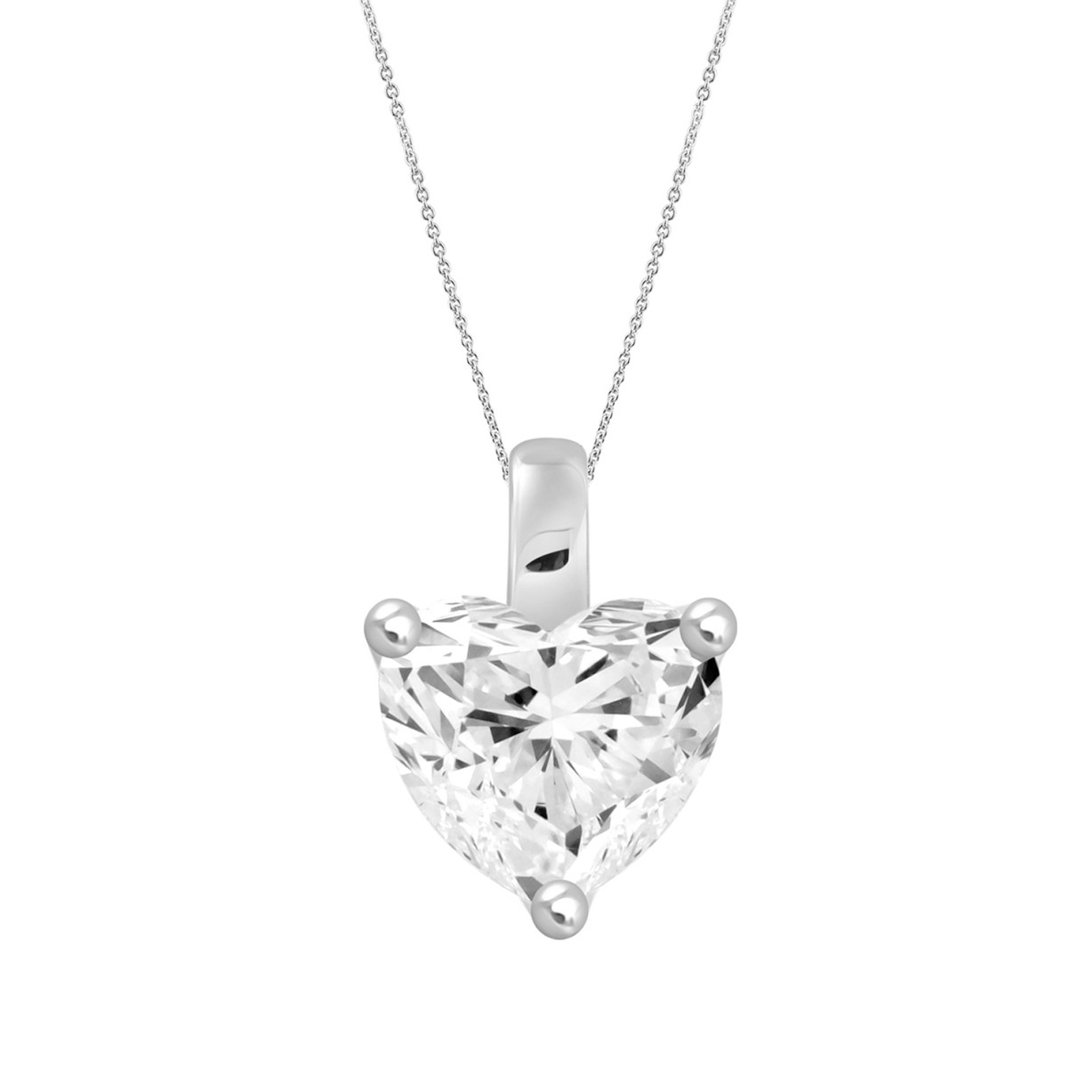 LADIES SOLITAIRE PENDANT WITH CHAIN 1 1/2CT HEART DIAMOND 14K WHITE GOLD