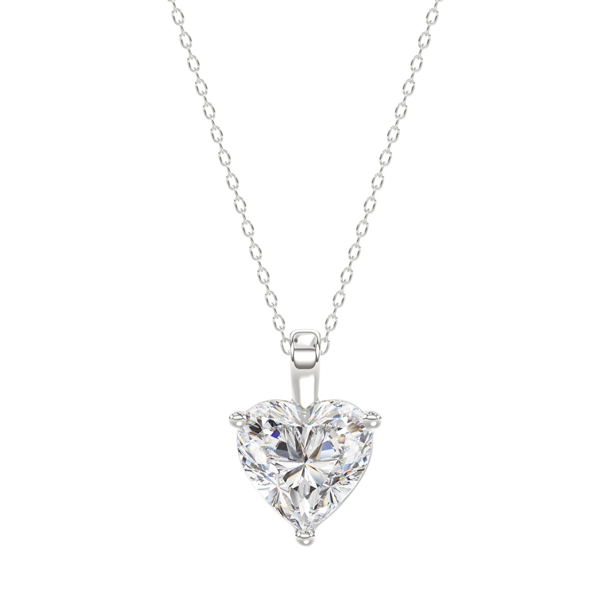 LADIES SOLITAIRE PENDANT WITH CHAIN 1 1/2CT HEART DIAMOND 14K WHITE GOLD