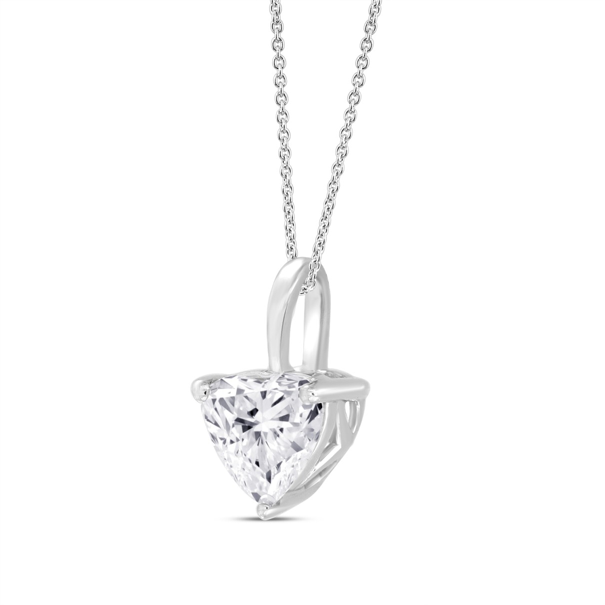 LADIES SOLITAIRE PENDANT WITH CHAIN 1 1/2CT HEART DIAMOND 14K WHITE GOLD