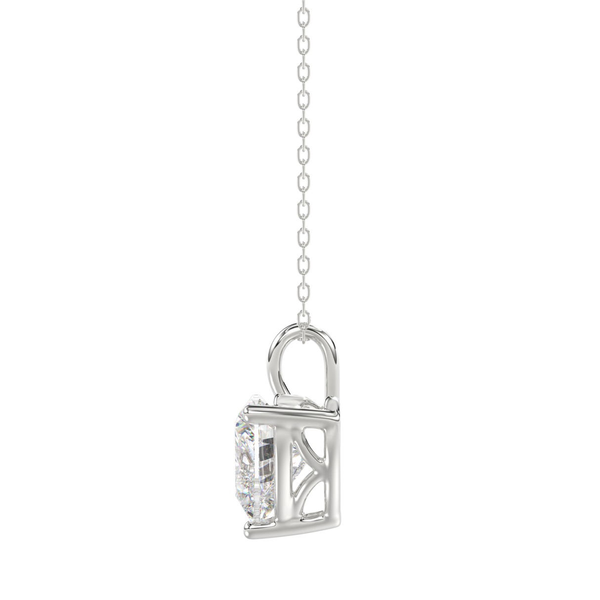 LADIES SOLITAIRE PENDANT WITH CHAIN 1 1/2CT HEART DIAMOND 14K WHITE GOLD