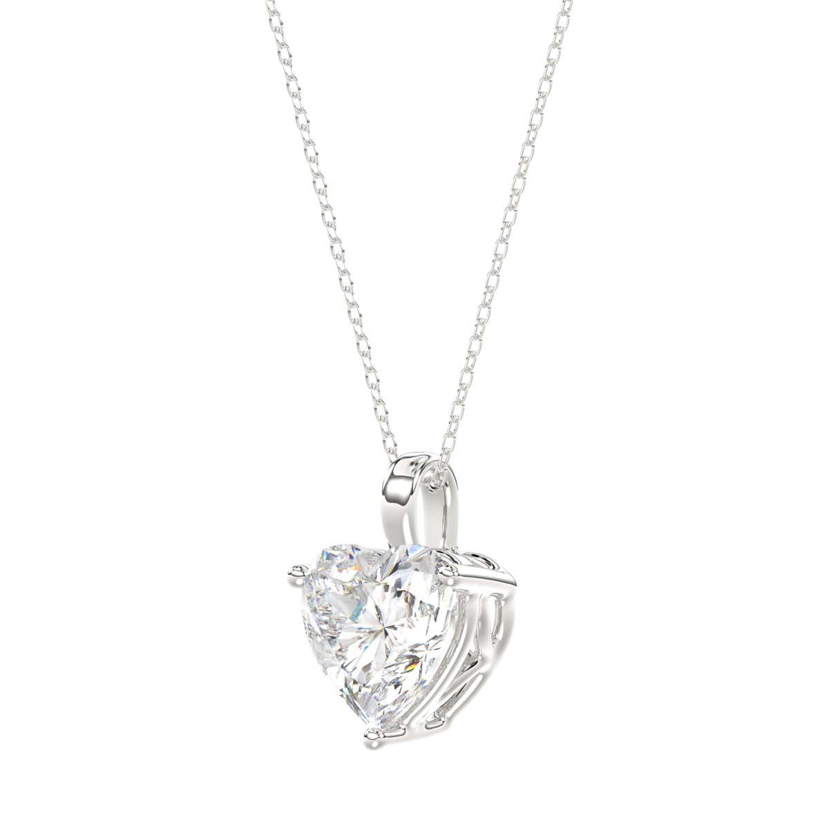 LADIES SOLITAIRE PENDANT WITH CHAIN 1 1/2CT HEART DIAMOND 14K WHITE GOLD