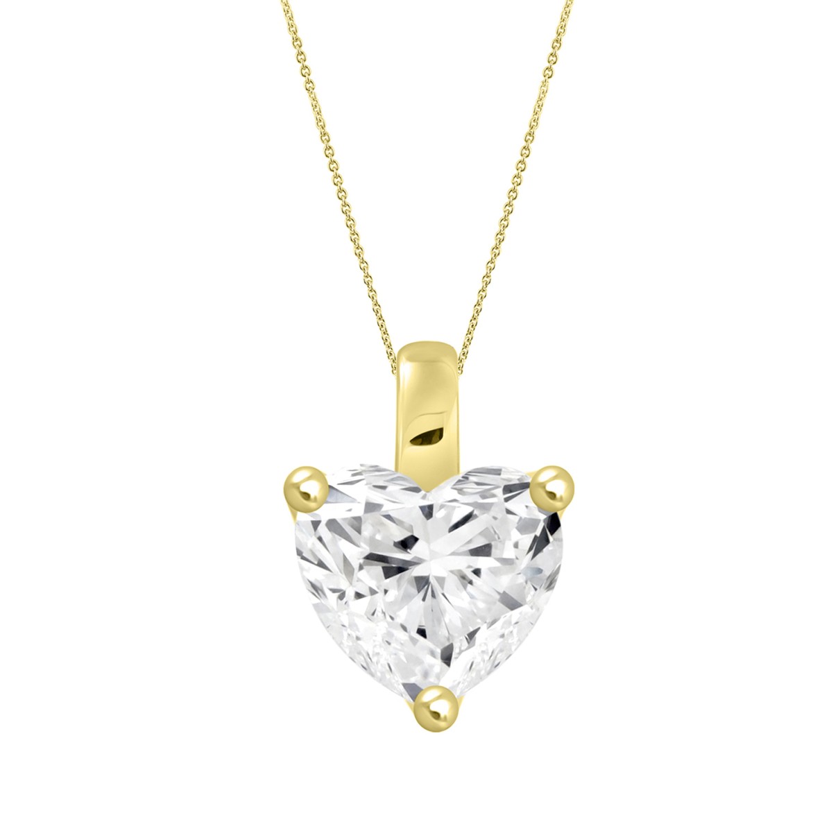 LADIES SOLITAIRE PENDANT WITH CHAIN 1 1/2CT HEART DIAMOND 14K YELLOW GOLD
