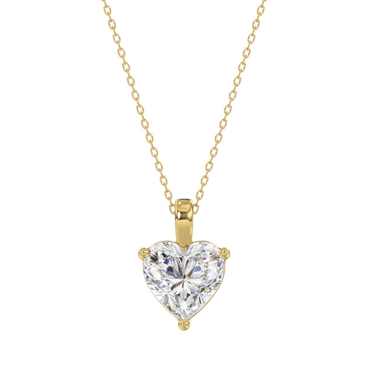 LADIES SOLITAIRE PENDANT WITH CHAIN 1 1/2CT HEART DIAMOND 14K YELLOW GOLD