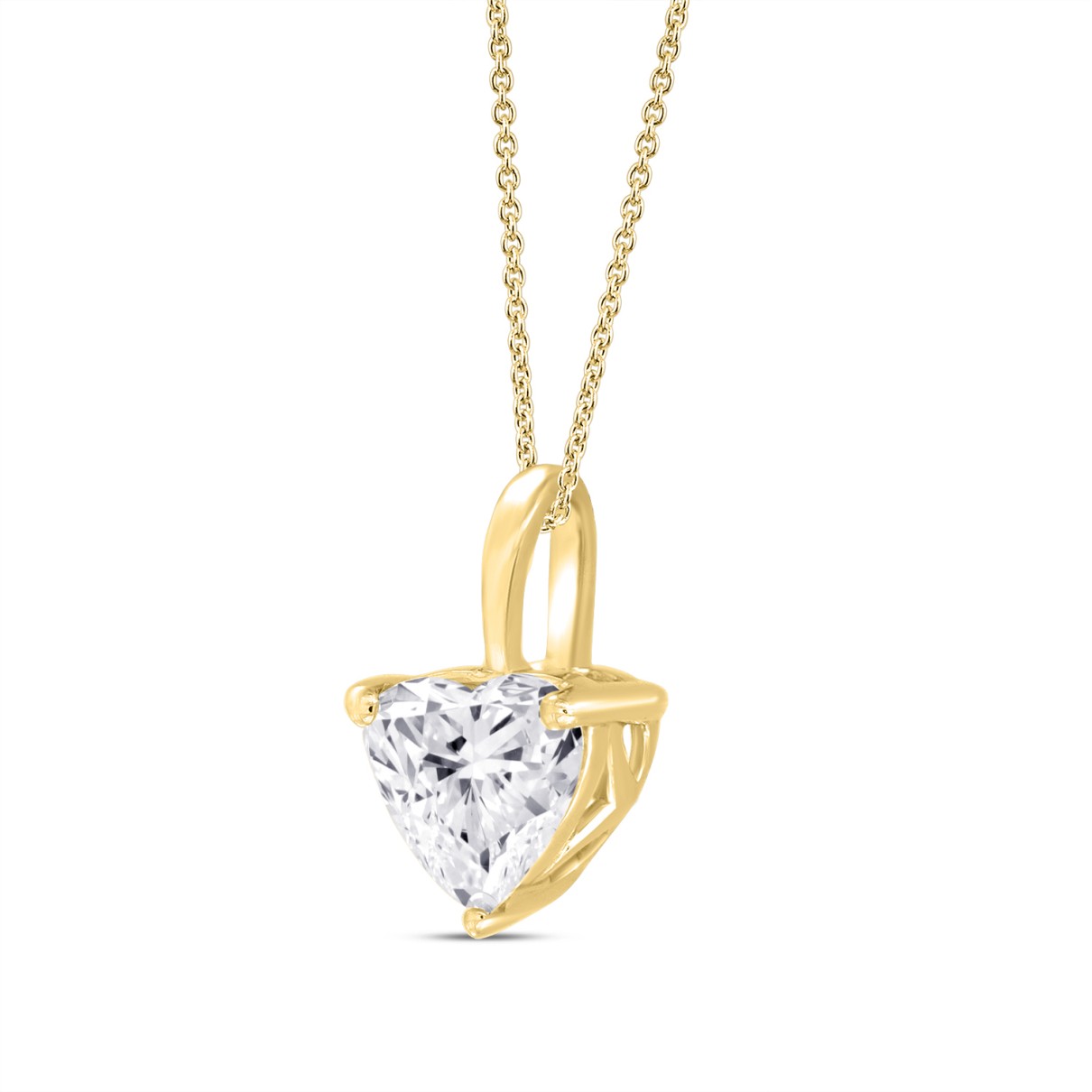 LADIES SOLITAIRE PENDANT WITH CHAIN 1 1/2CT HEART DIAMOND 14K YELLOW GOLD