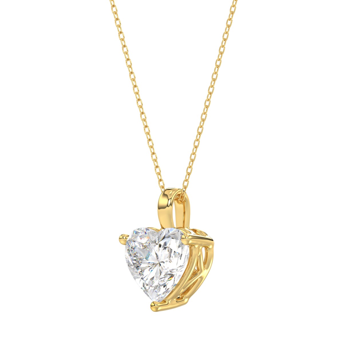 LADIES SOLITAIRE PENDANT WITH CHAIN 1 1/2CT HEART DIAMOND 14K YELLOW GOLD