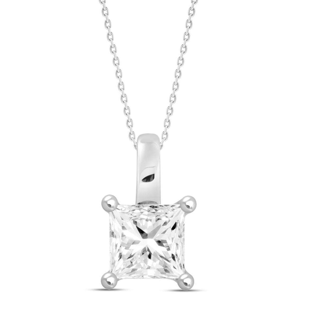 LADIES SOLITAIRE PENDANT WITH CHAIN 2CT PRINCESS DIAMOND 14K WHITE GOLD