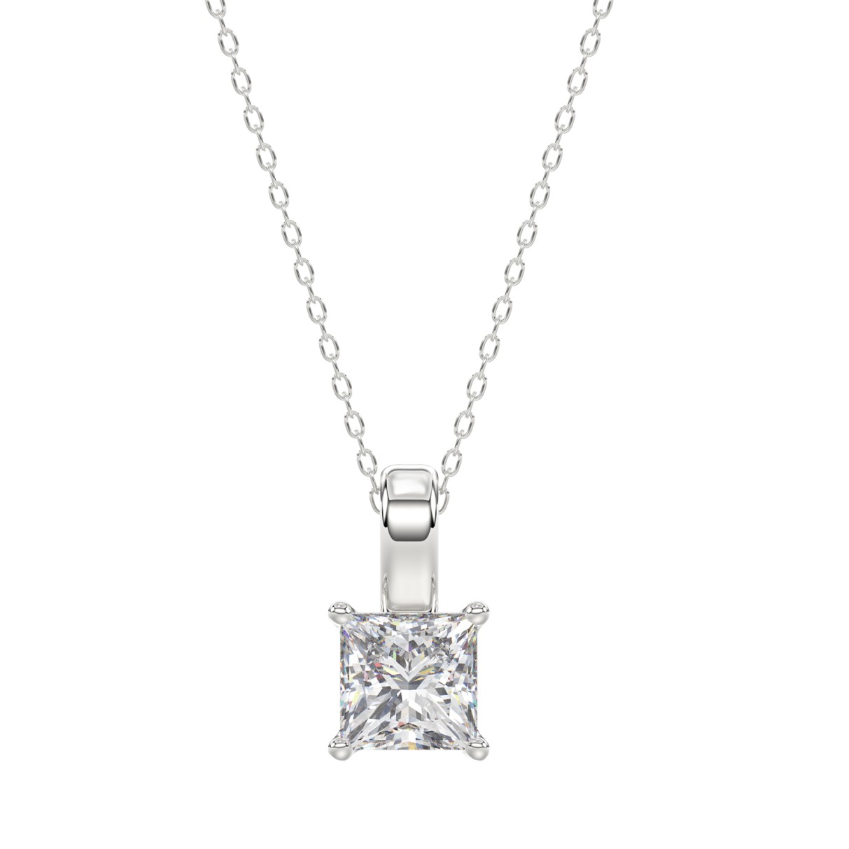 LADIES SOLITAIRE PENDANT WITH CHAIN 2CT PRINCESS DIAMOND 14K WHITE GOLD