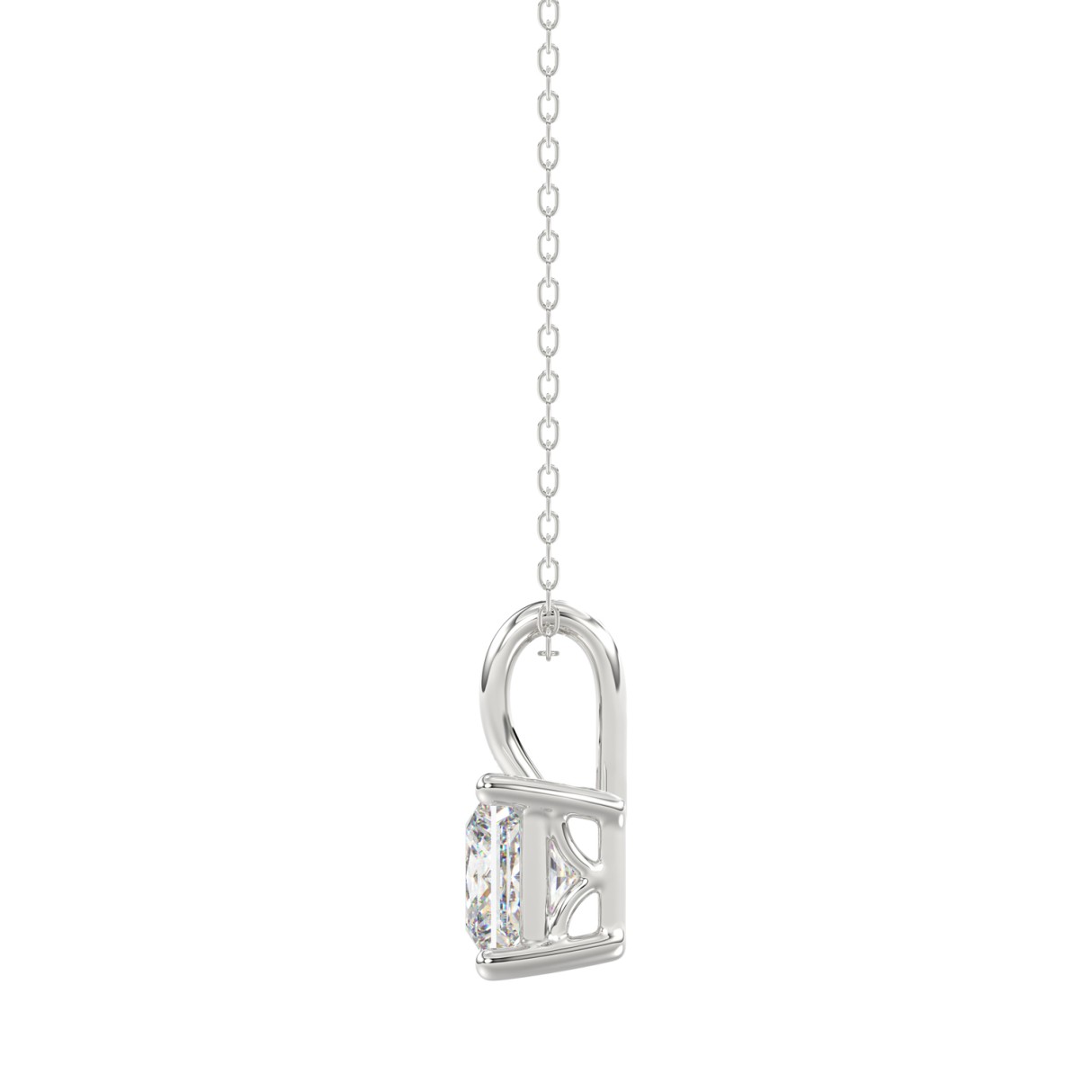 LADIES SOLITAIRE PENDANT WITH CHAIN 2CT PRINCESS DIAMOND 14K WHITE GOLD