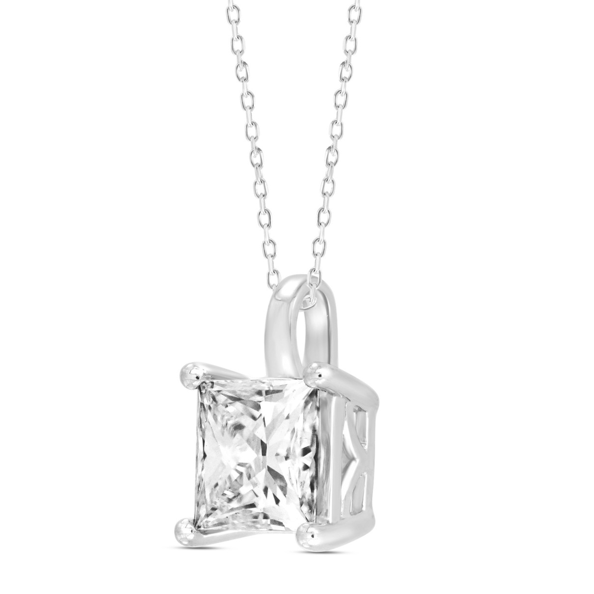 LADIES SOLITAIRE PENDANT WITH CHAIN 2CT PRINCESS DIAMOND 14K WHITE GOLD