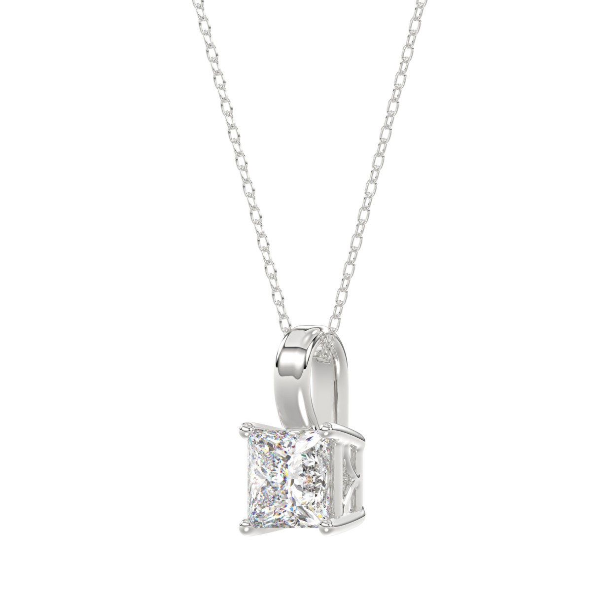 LADIES SOLITAIRE PENDANT WITH CHAIN 2CT PRINCESS DIAMOND 14K WHITE GOLD