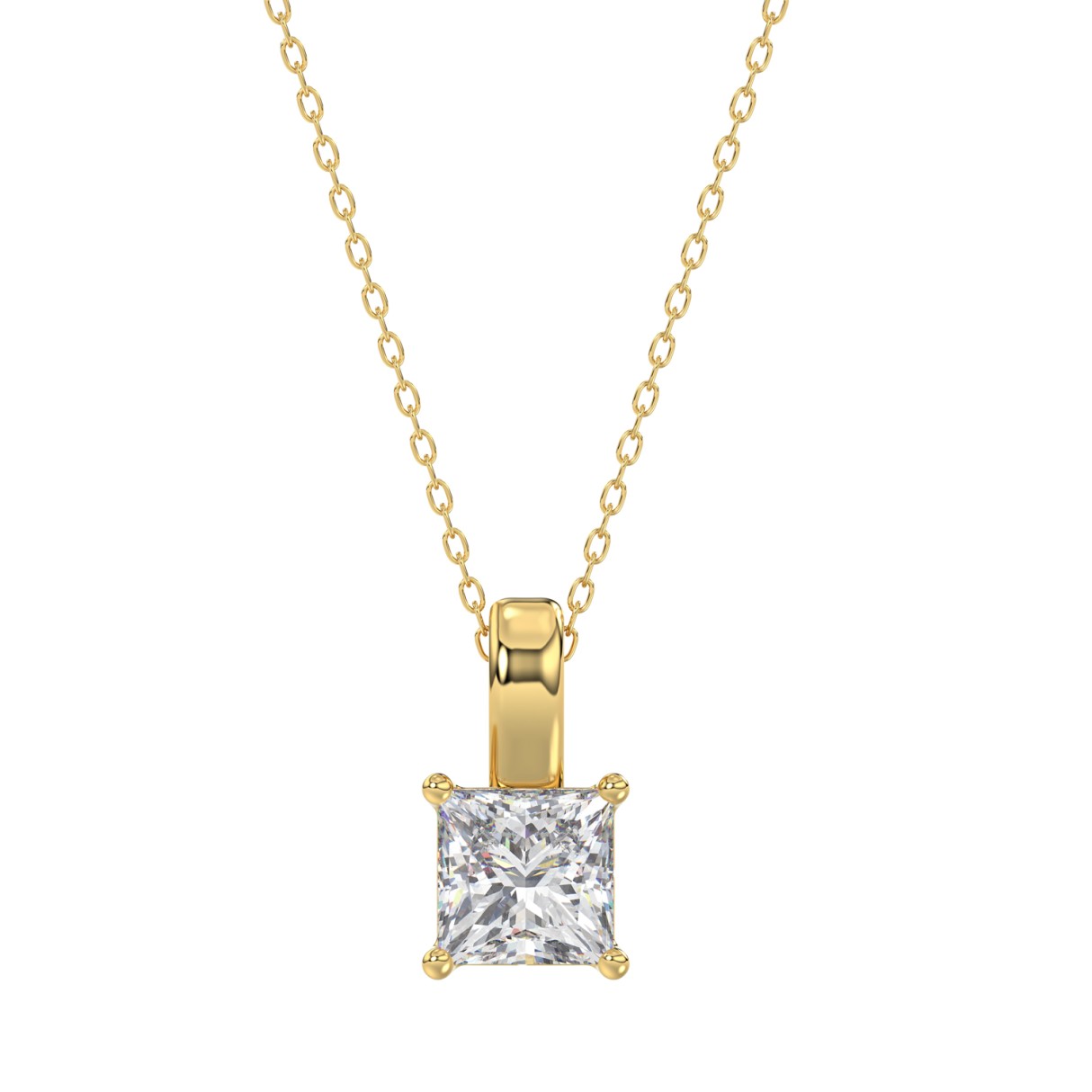 LADIES SOLITAIRE PENDANT WITH CHAIN 2CT PRINCESS DIAMOND 14K YELLOW GOLD