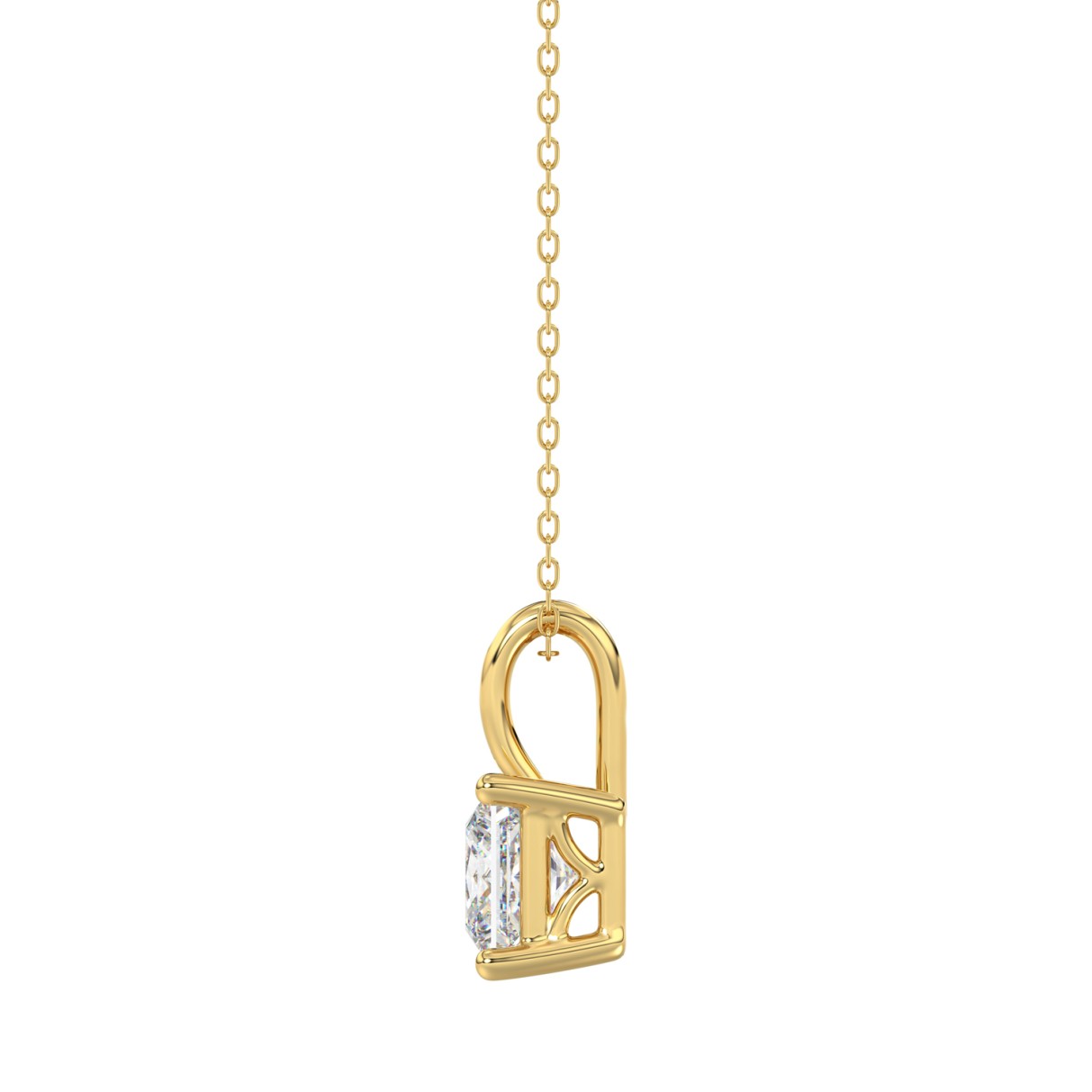 LADIES SOLITAIRE PENDANT WITH CHAIN 2CT PRINCESS DIAMOND 14K YELLOW GOLD