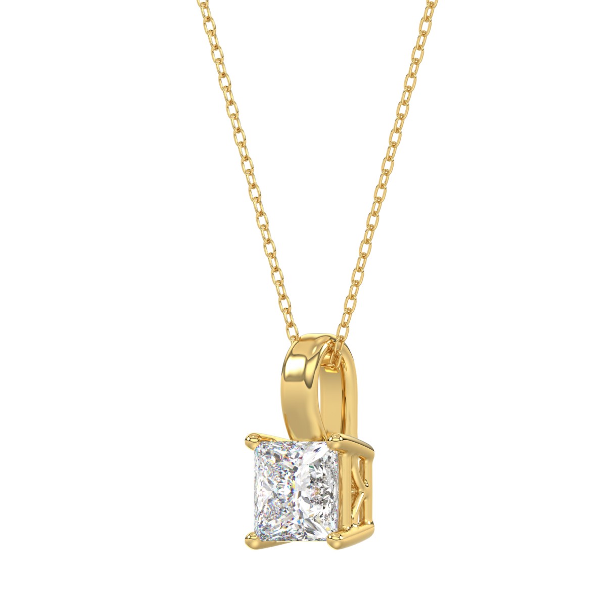 LADIES SOLITAIRE PENDANT WITH CHAIN 2CT PRINCESS DIAMOND 14K YELLOW GOLD