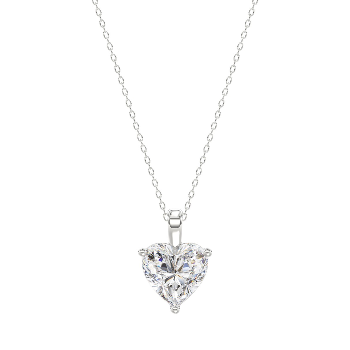 LADIES SOLITAIRE PENDANT WITH CHAIN 1/2CT HEART DIAMOND 14K WHITE GOLD