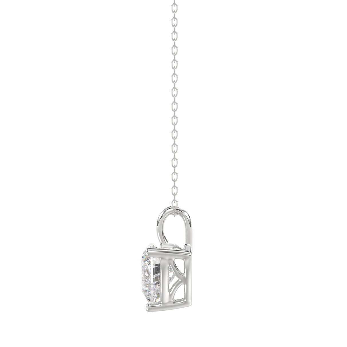 LADIES SOLITAIRE PENDANT WITH CHAIN 1/2CT HEART DIAMOND 14K WHITE GOLD