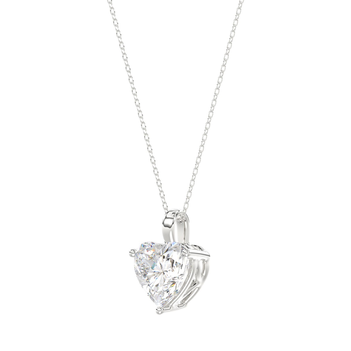 LADIES SOLITAIRE PENDANT WITH CHAIN 1/2CT HEART DIAMOND 14K WHITE GOLD