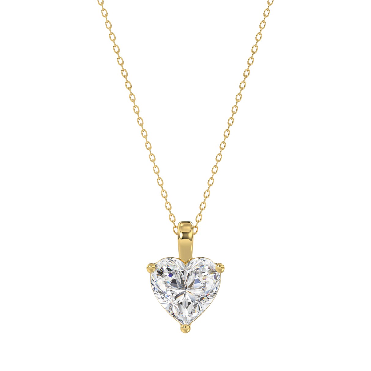 LADIES SOLITAIRE PENDANT WITH CHAIN 1/2CT HEART DIAMOND 14K YELLOW GOLD