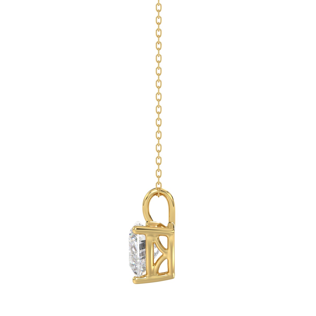 LADIES SOLITAIRE PENDANT WITH CHAIN 1/2CT HEART DIAMOND 14K YELLOW GOLD