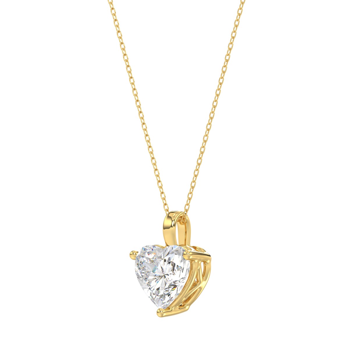 LADIES SOLITAIRE PENDANT WITH CHAIN 1/2CT HEART DIAMOND 14K YELLOW GOLD