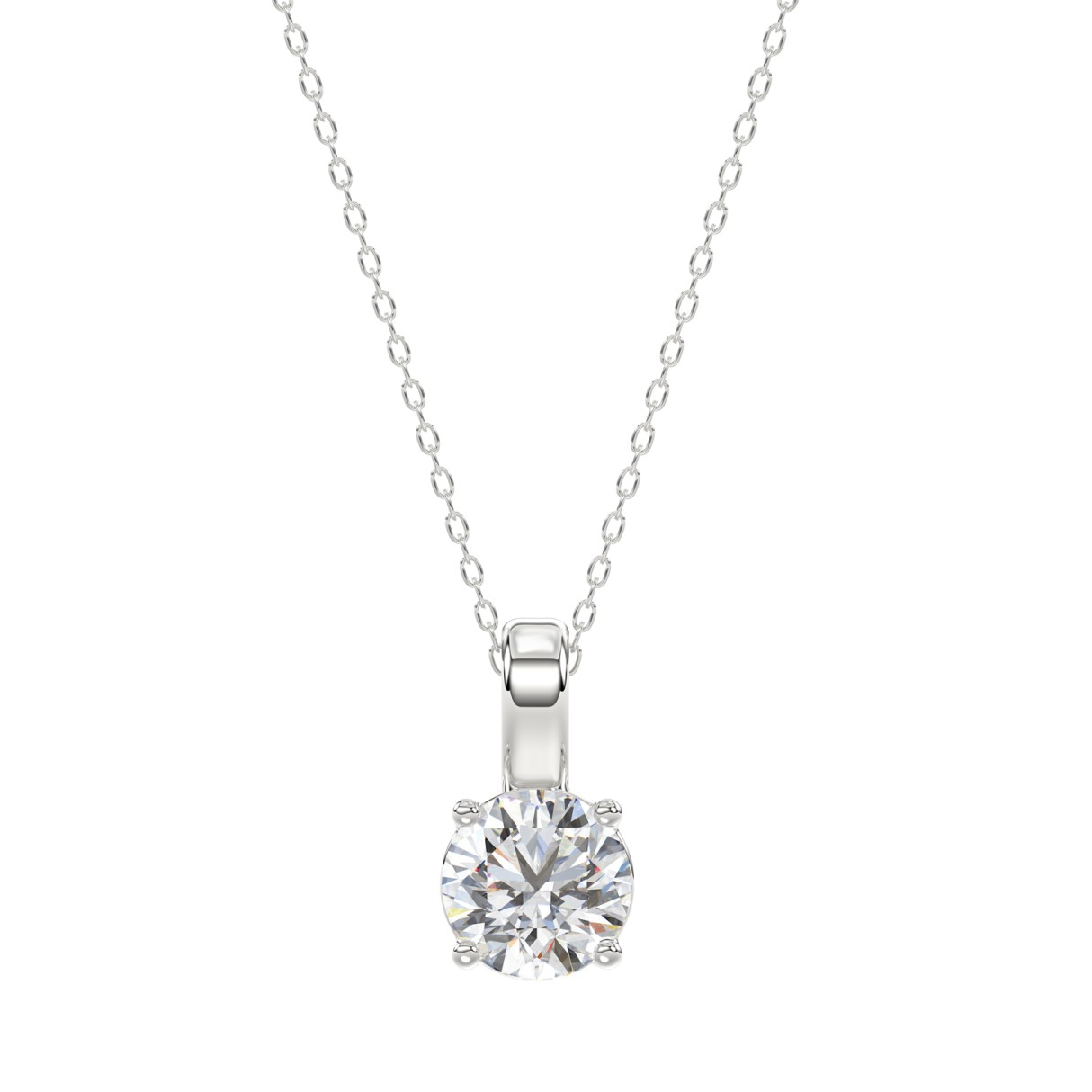 LADIES SOLITAIRE PENDANT WITH CHAIN 1/2CT ROUND DIAMOND 14K WHITE GOLD