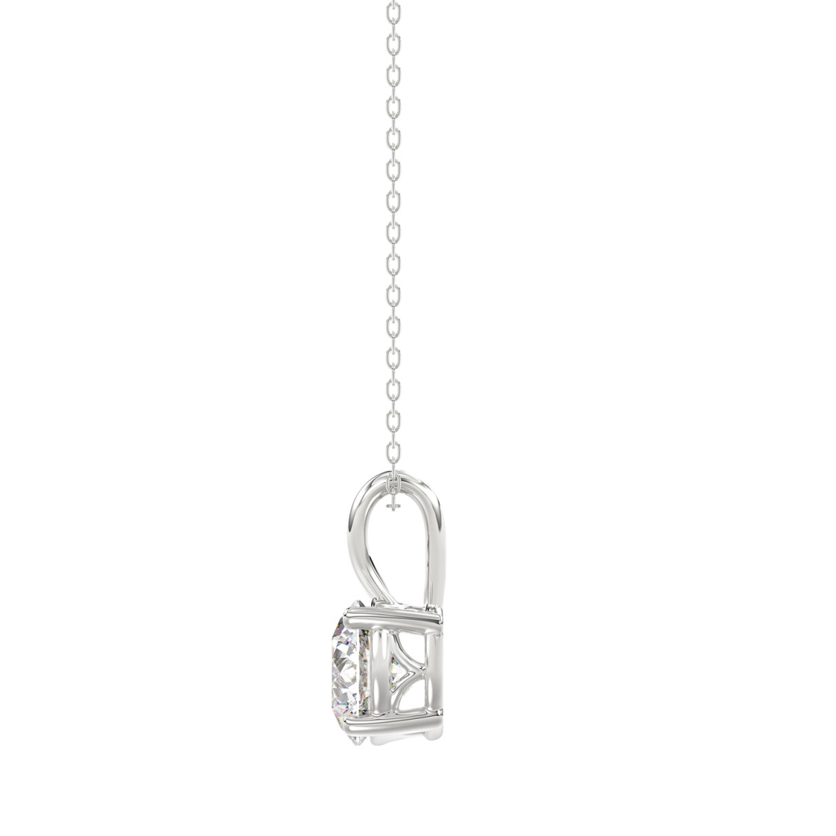 LADIES SOLITAIRE PENDANT WITH CHAIN 1/2CT ROUND DIAMOND 14K WHITE GOLD