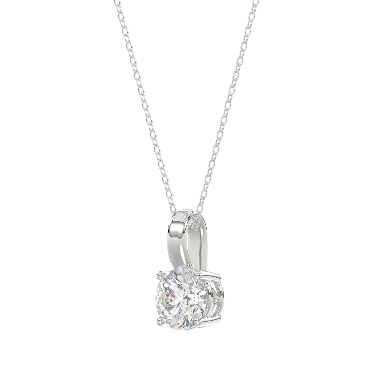 LADIES SOLITAIRE PENDANT WITH CHAIN 1/2CT ROUND DIAMOND 14K WHITE GOLD