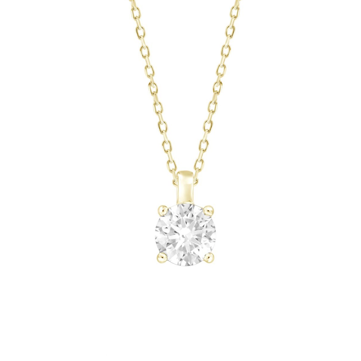 LADIES SOLITAIRE PENDANT WITH CHAIN 1/2CT ROUND DIAMOND 14K YELLOW GOLD