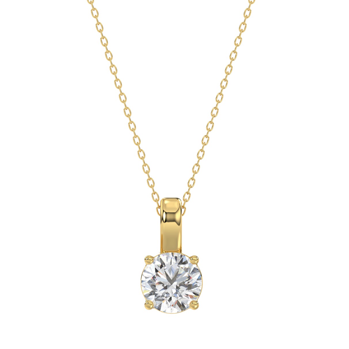 LADIES SOLITAIRE PENDANT WITH CHAIN 1/2CT ROUND DIAMOND 14K YELLOW GOLD