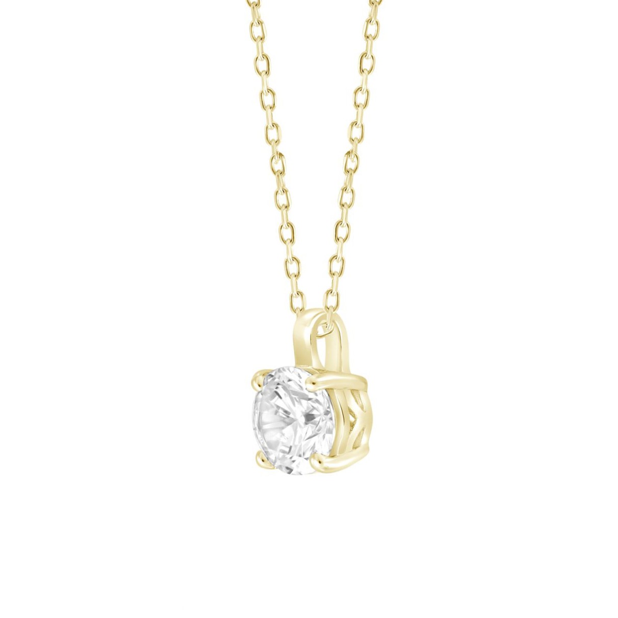 LADIES SOLITAIRE PENDANT WITH CHAIN 1/2CT ROUND DIAMOND 14K YELLOW GOLD