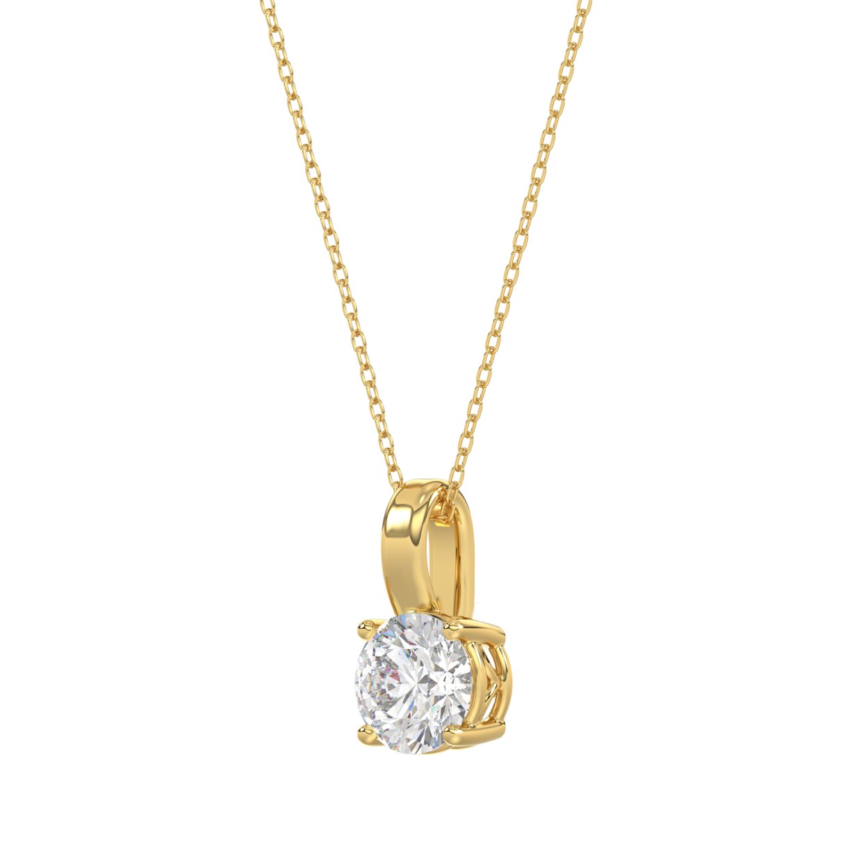 LADIES SOLITAIRE PENDANT WITH CHAIN 1/2CT ROUND DIAMOND 14K YELLOW GOLD